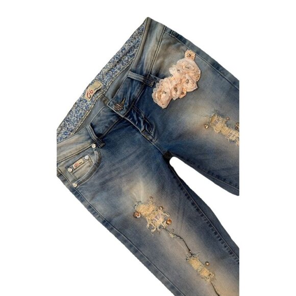 Fairy flowerJeans, BOHO, jewels, lace cream roses, rose gold gems, 28 X 33 c-6 - Picture 4 of 16